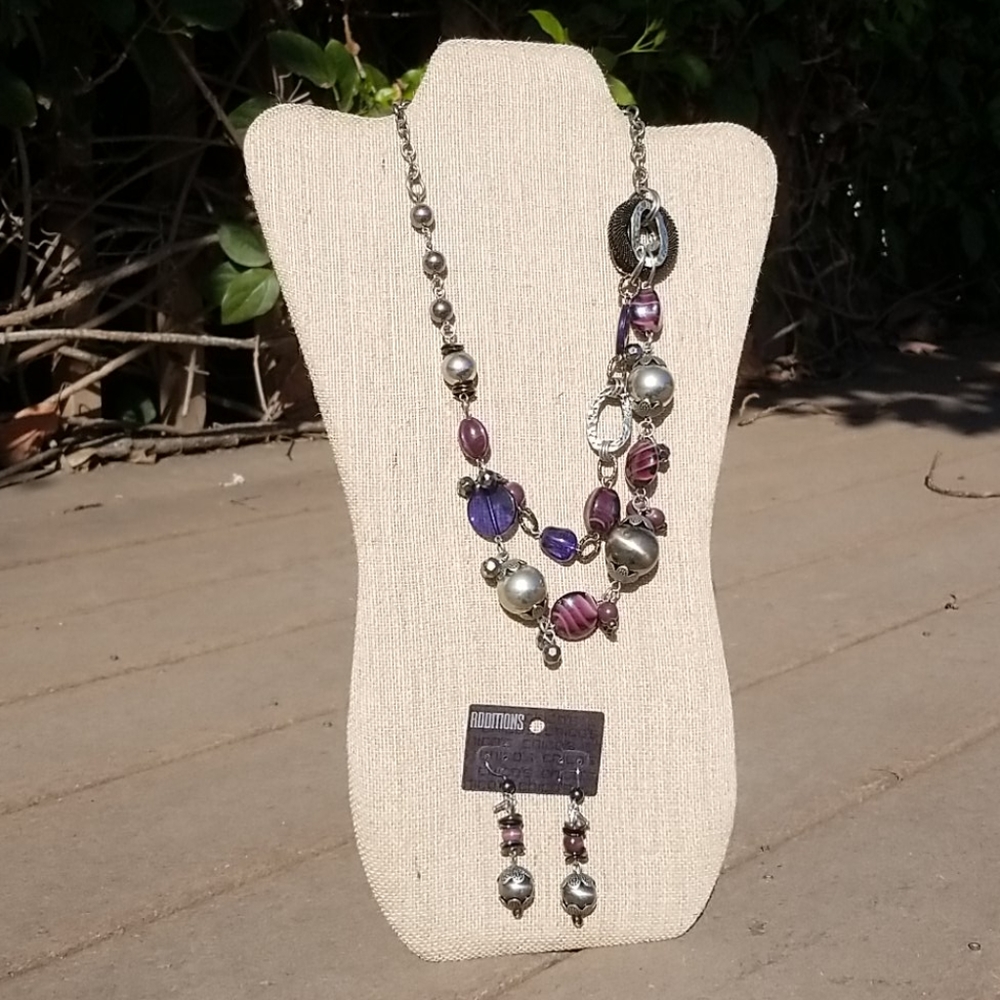 Chico's Purple & Silver Necklace & Earrings